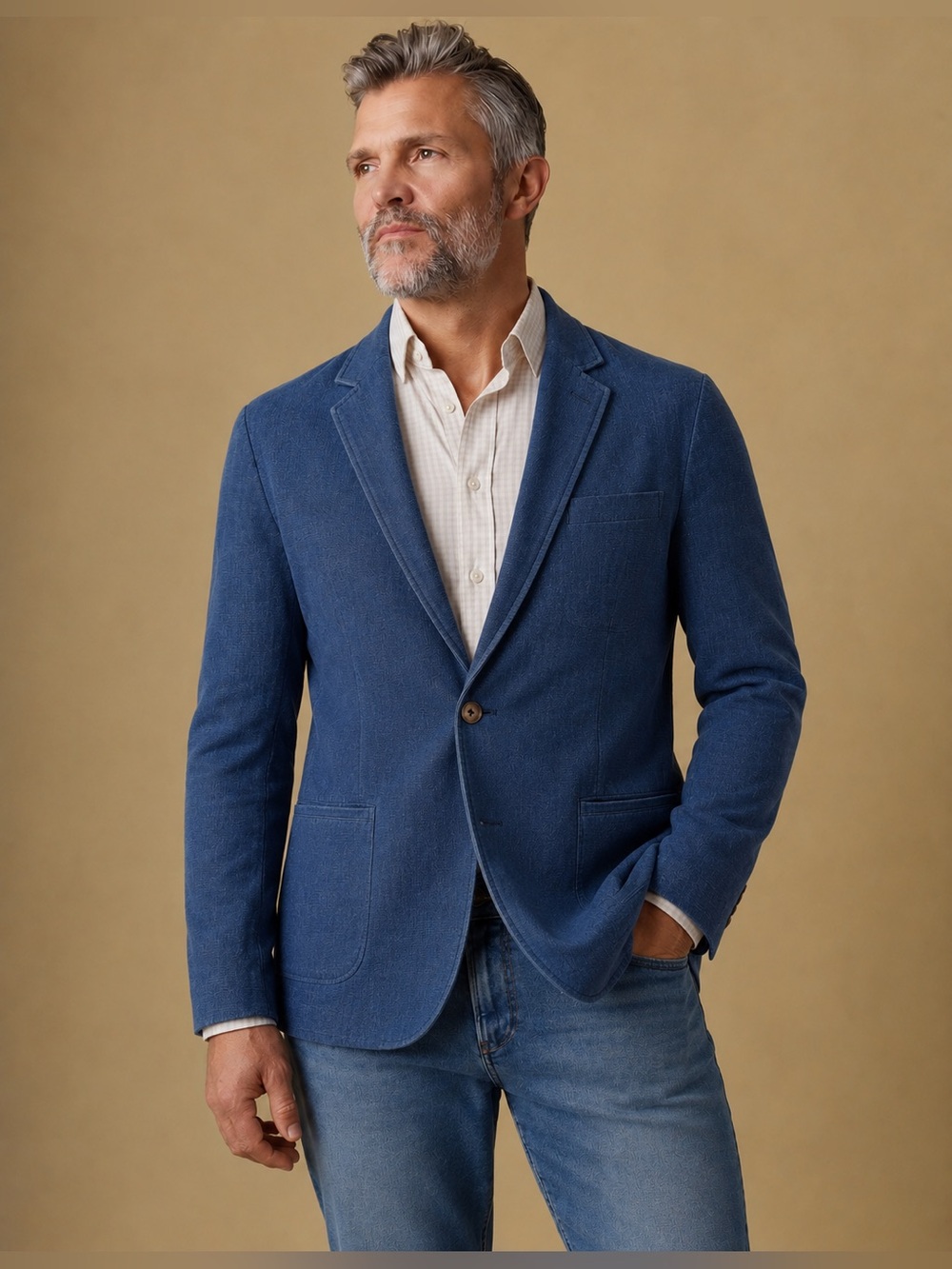 Marine Layer Men’s Cotton Blazer – Size 42 Blue Washed Denim Jacket Coat